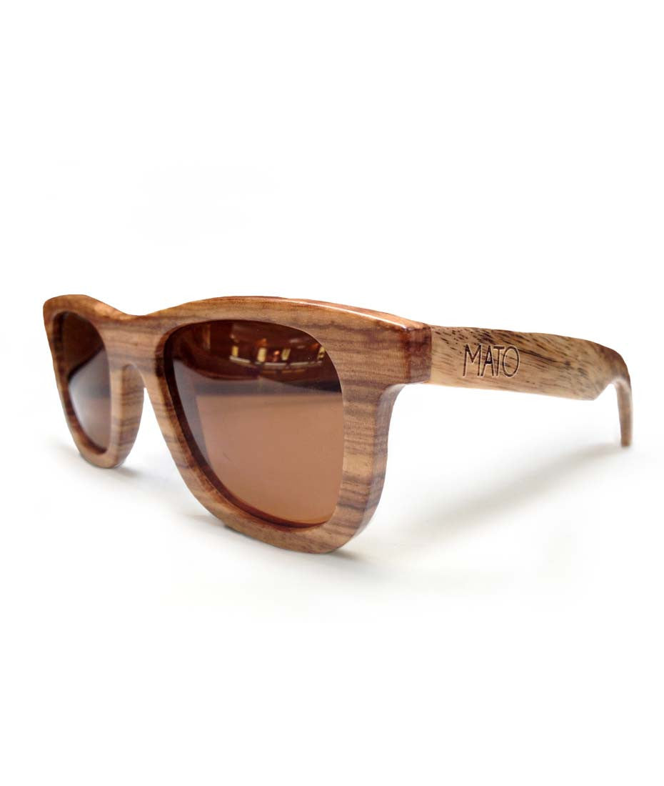 Mato Wood Wayfarer Sunglasses Polarized Brown Lens 55mm