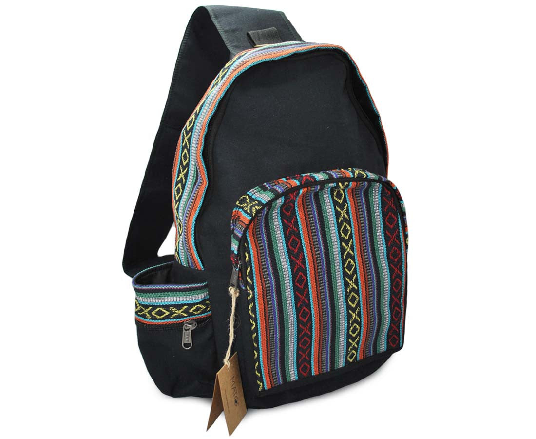 Zunkiri Sling Bag Crossbody Backpack Woven Baja Pattern Black