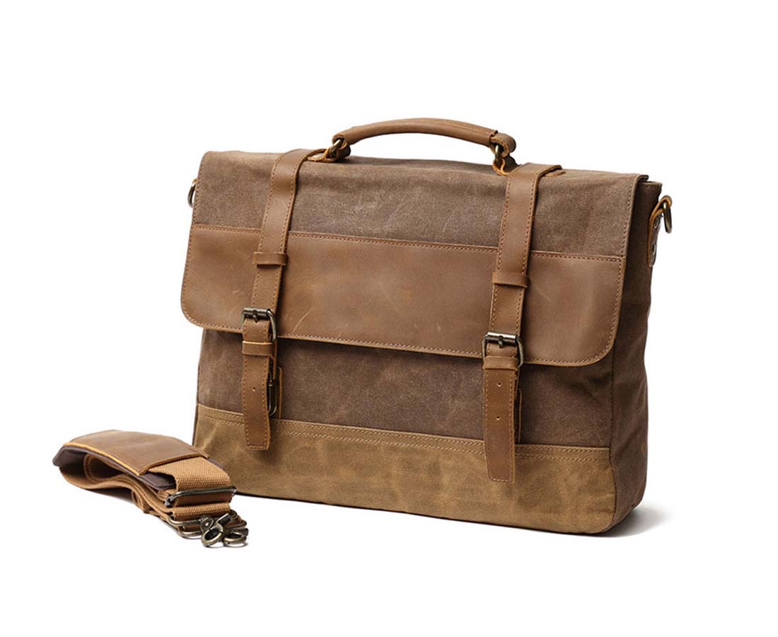 Classic Waxed Canvas Messenger Bag Mens Laptop Briefcase Cross 