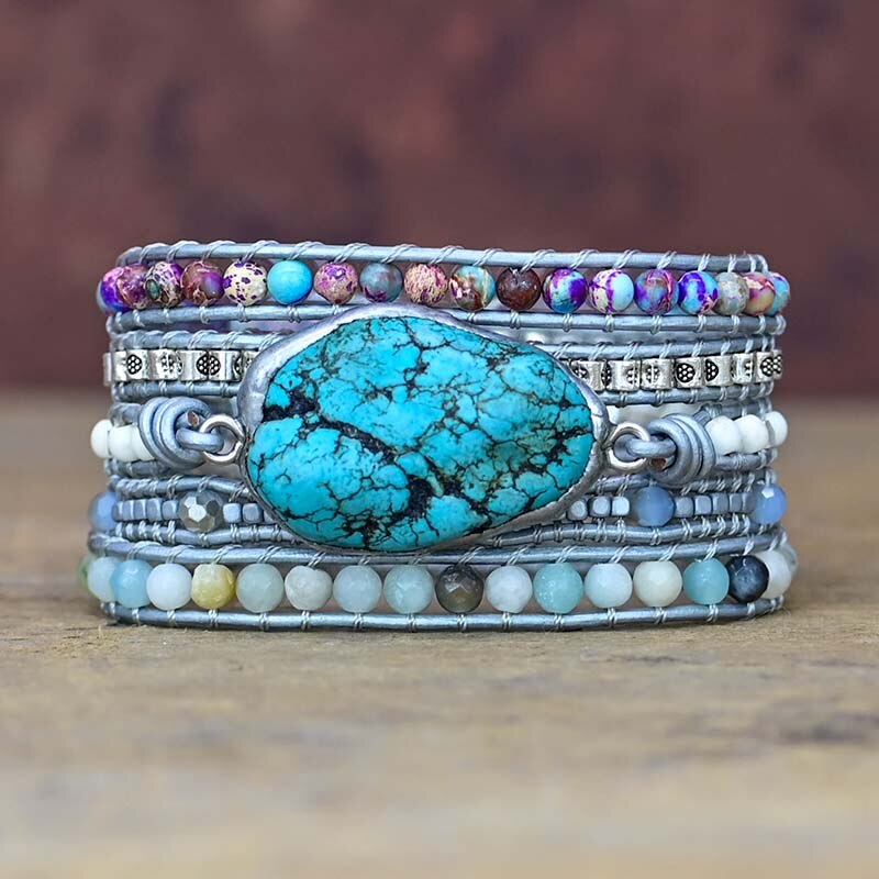 Trinity Natural Turquoise, Jasper & Amazonite  Wrap Bracelet