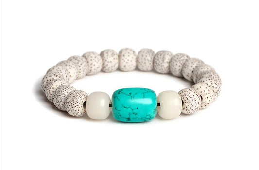 Prayer Malas Turquoise Barrel Bodhi Seed Bead white Jade Stone Bracelets