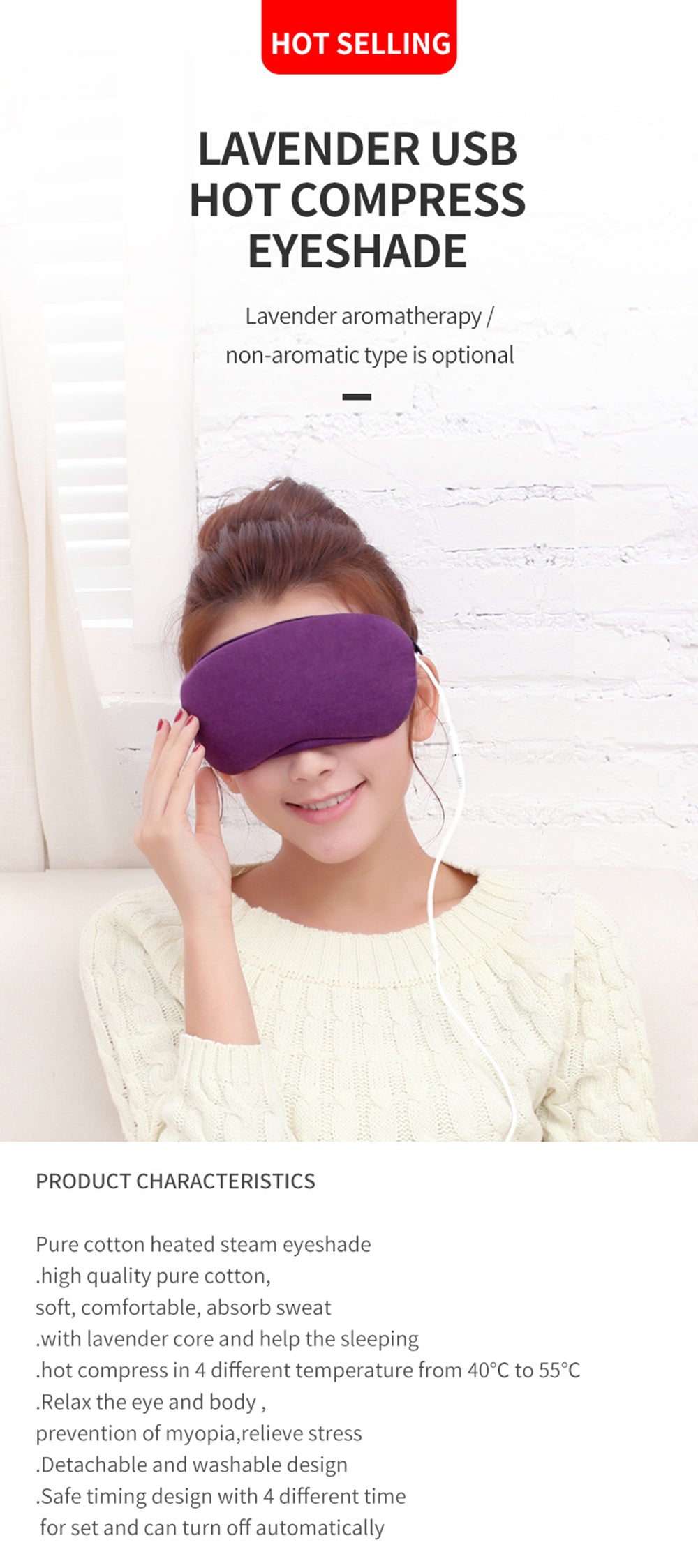 Lavender Eye Mask Pillow Electric Heated for Dry Eyes