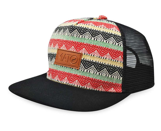 Mato Woven Trucker Hat Snapback Flat Brim Boho Tribal Aztec Pattern Baseball Cap Black