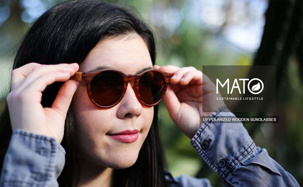 Mato Wooden Sunglasses Bamboo Handle Round Erika Polarized Brown Lens
