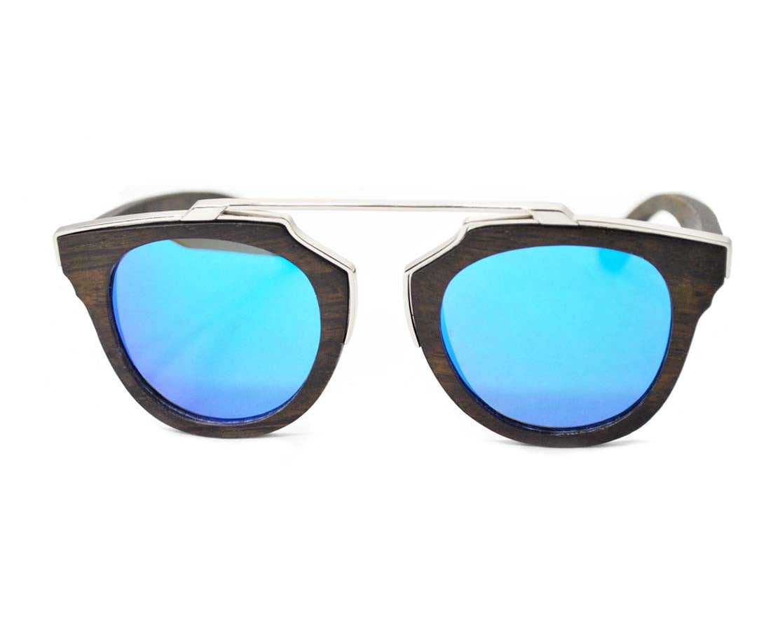 Mato Metal Frame T-Bar Mirrored Retro Wooden Sunglasses