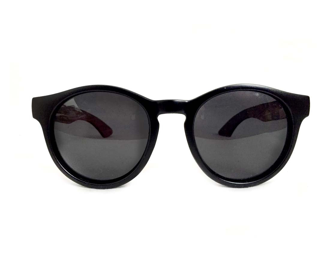 Mato Wooden Sunglasses Bamboo Handle Erika Round Polarized Charcoal Lens